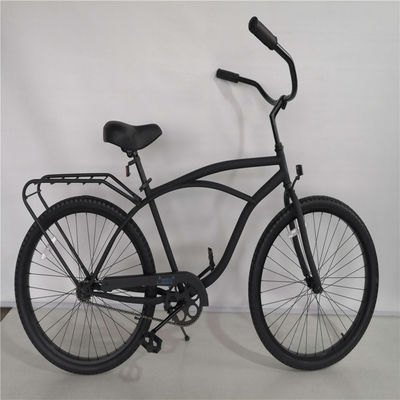 26 Steel Matte Black Monoposto a velocità singola per uomini Brake Beach Cruiser Bike con portabagagli posteriore