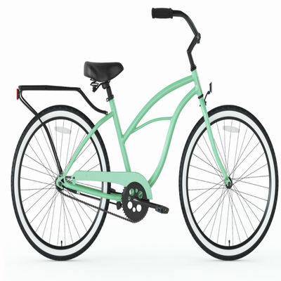 26 Steel Matte Black Monoposto a velocità singola per uomini Brake Beach Cruiser Bike con portabagagli posteriore