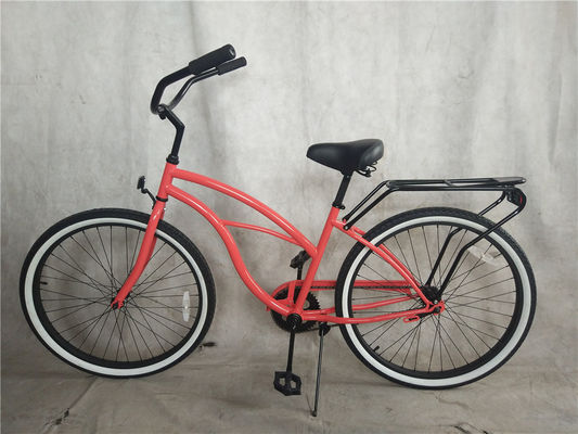 26 Steel Matte Black Monoposto a velocità singola per uomini Brake Beach Cruiser Bike con portabagagli posteriore