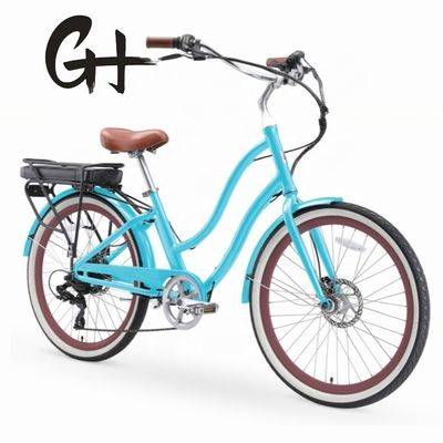 26" 48V 500W 14AH Batteria al litio Cornice in alluminio CE Shimano 7 Speed Electric Beach Cruiser Bike
