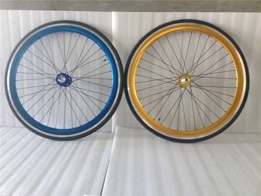 Anodizzato 43mm Blu Flip Flop Fixed Gear Road Bike Wheel Set con Spoke colorati