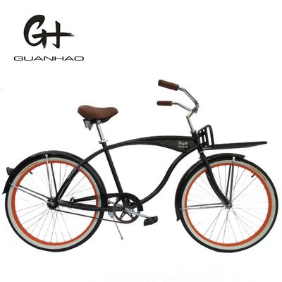 Single Speed Adult Coaster Brake Beach Cruiser Bike con portatore anteriore e pneumatico bianco da parete da 26 pollici