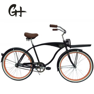 Single Speed Adult Coaster Brake Beach Cruiser Bike con portatore anteriore e pneumatico bianco da parete da 26 pollici
