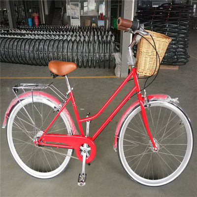 Vintage Lady Bike con Basket Colore Rosso Low Step Through Hybrid 5 velocità Comfort Cruiser