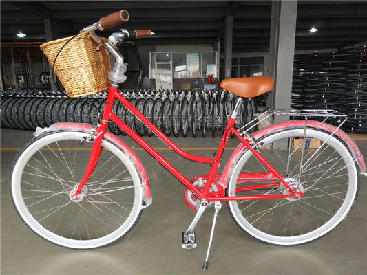 Vintage Lady Bike con Basket Colore Rosso Low Step Through Hybrid 5 velocità Comfort Cruiser