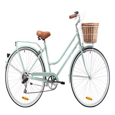 Vintage Women Step Through Bike con cesto anteriore e design classico a 7 velocità