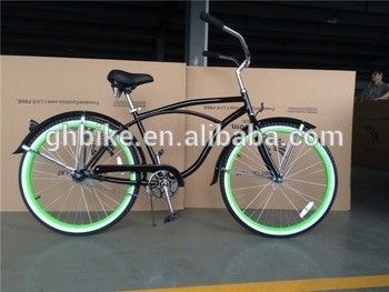Bicicletta da crociera con cerchiera in alluminio verde da 26 pollici con materiale a forcella in acciaio e colore verde