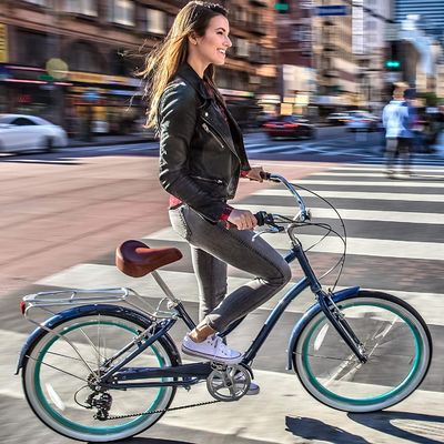26&quot; 500W OEM personalizzare CE 48V 14AG batteria al litio 7 velocità PAS passo attraverso donne Lady Girl Beach Cruiser bicicletta elettrica