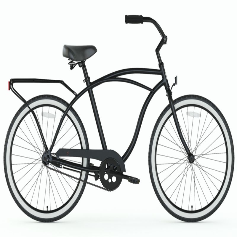 26 Steel Matte Black Monoposto a velocità singola per uomini Brake Beach Cruiser Bike con portabagagli posteriore