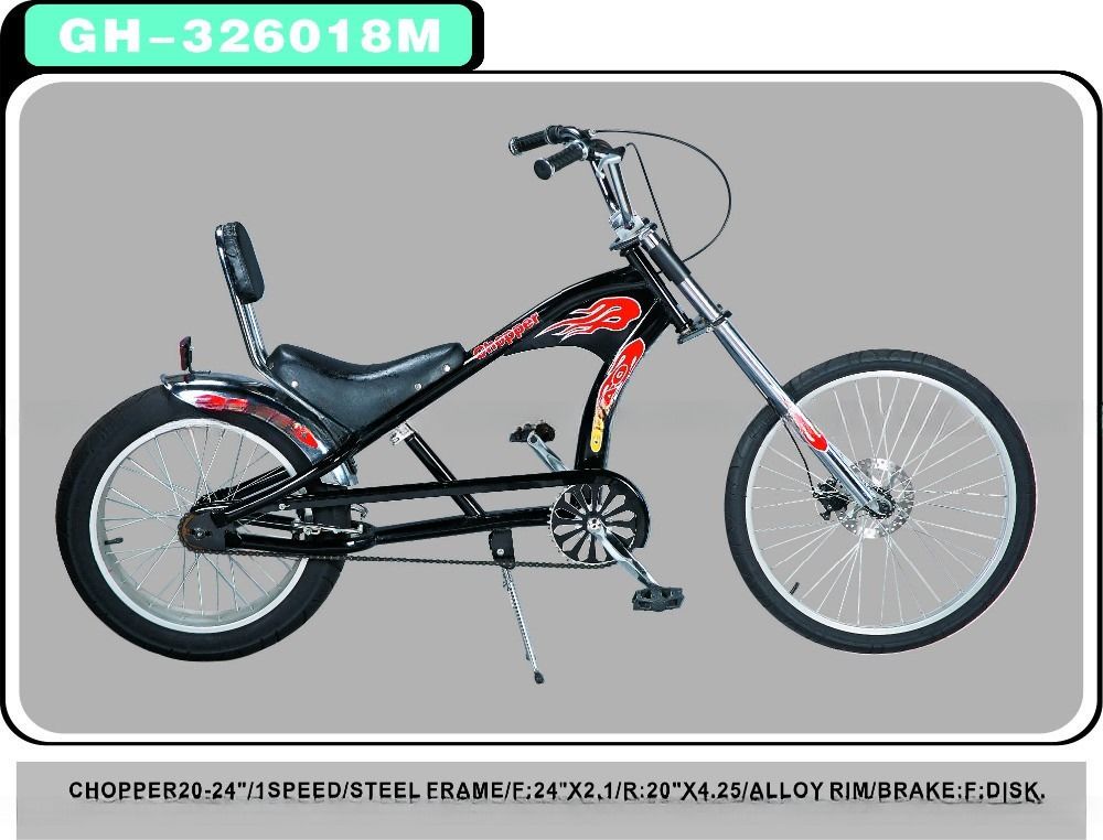 Chopper Bike Black Low Rider Fashion Bike con freno a disco F R V-Brake Technology