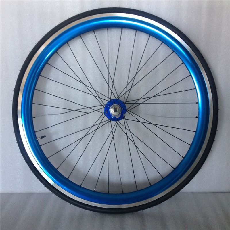 Anodizzato 43mm Blu Flip Flop Fixed Gear Road Bike Wheel Set con Spoke colorati
