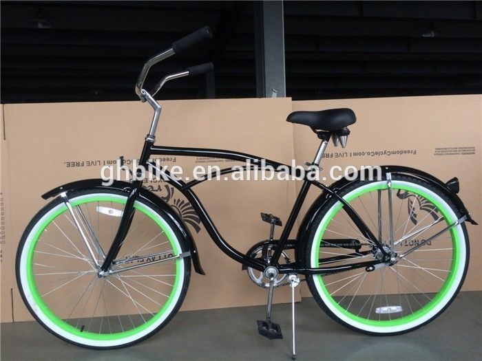 Bicicletta da crociera con cerchiera in alluminio verde da 26 pollici con materiale a forcella in acciaio e colore verde