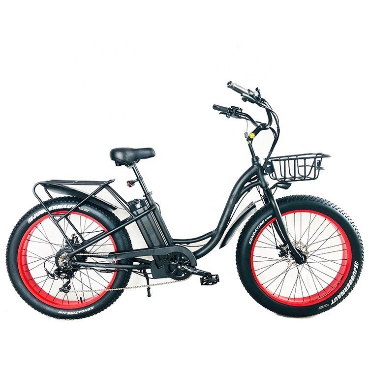 Grande Potenza 26"x4.0 Ruota Dimensione 48V 17AH Batteria al litio Step Through Womens Beach Cruiser Bicicleta elettrica