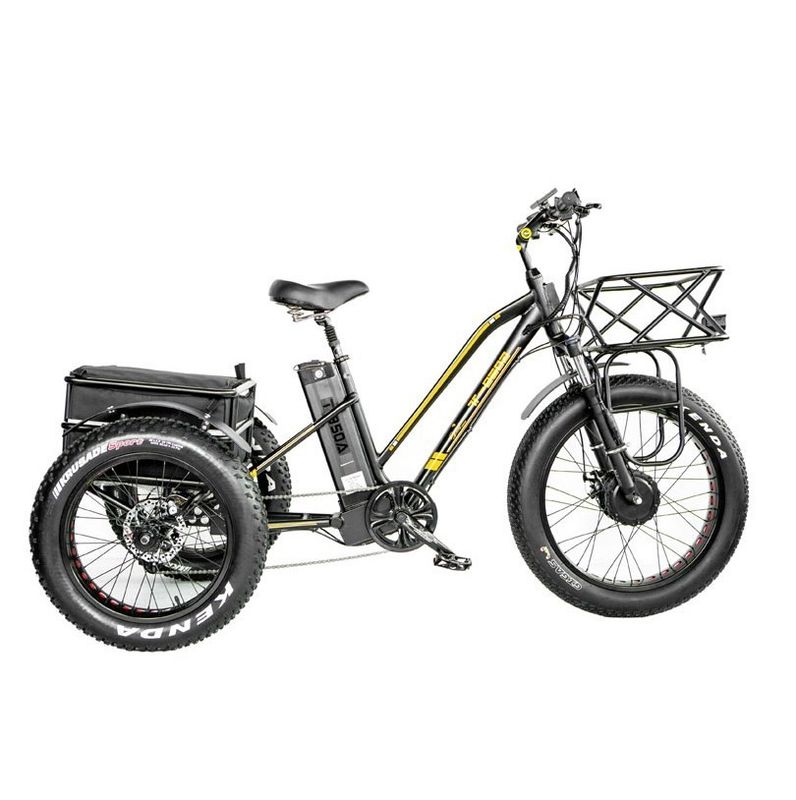 Freno a disco 750W Triciclo elettrico da carico pneumatico grasso 3 ruote E Trike per viaggi a lunga distanza